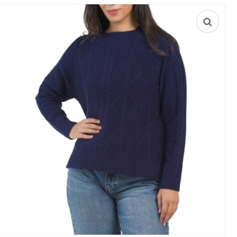 Scott & Scott London Wool Cashmere Diamond Cable-Knit Sweater Blue Size Small